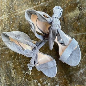 EUC Shoe Republic LA grey suede heels pumps tie up dress shoes women’s 6.5